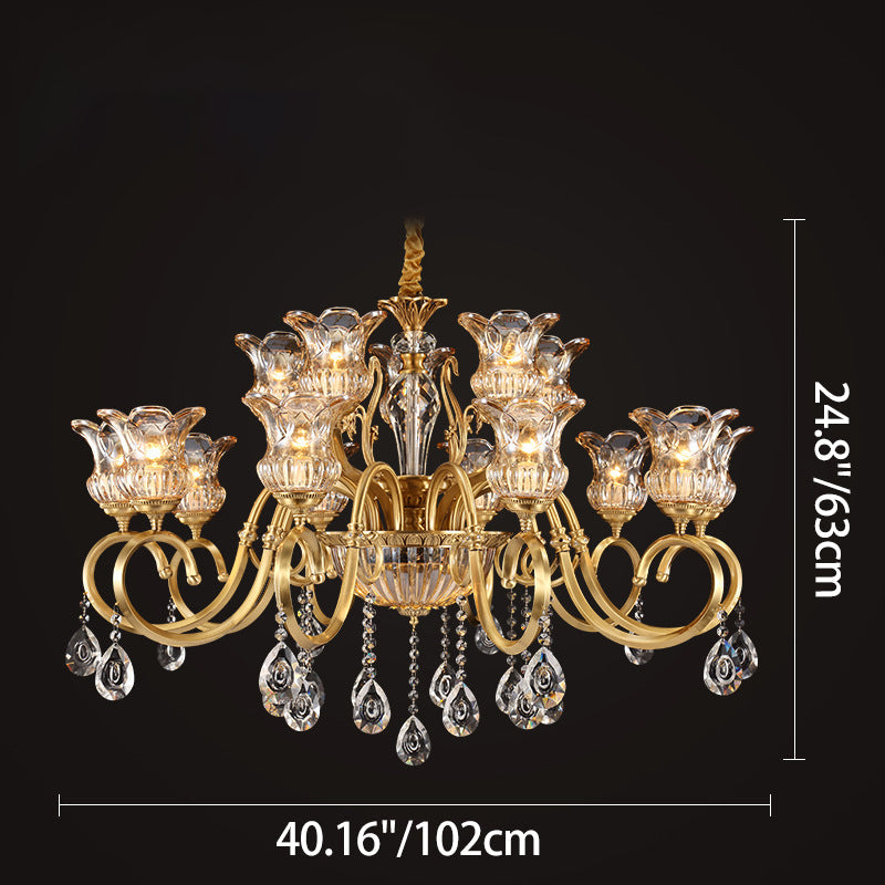 Contemporary Luxury Tulip Copper Crystal Glass 3/5/6/8/10/15-Light Chandelier For Living Room