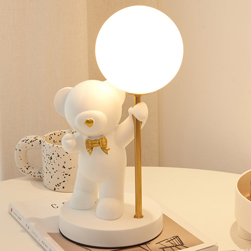 Modern Art Deco Kids Bear Resin Glass 1-Light Table Lamp For Study