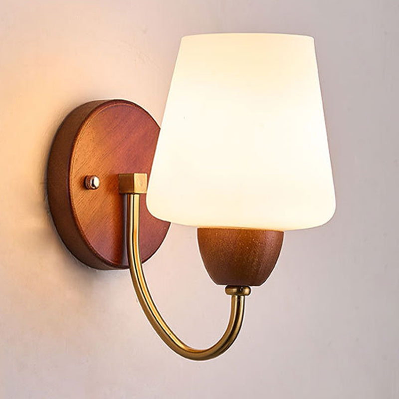 Traditional Vintage Vase Solid Wood Iron Glass 1-Light Wall Sconce Lamp For Bedroom