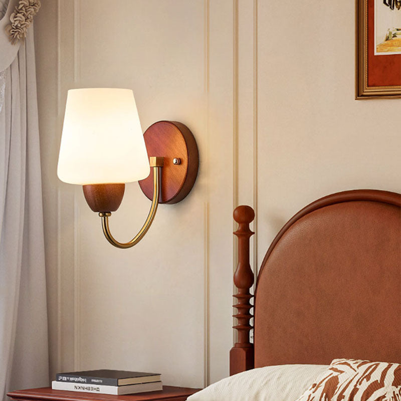 Traditional Vintage Vase Solid Wood Iron Glass 1-Light Wall Sconce Lamp For Bedroom