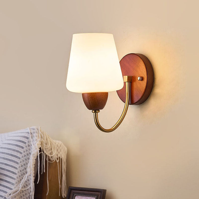 Traditional Vintage Vase Solid Wood Iron Glass 1-Light Wall Sconce Lamp For Bedroom