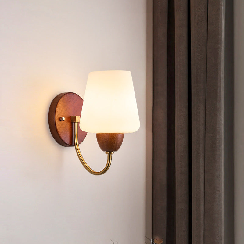 Traditional Vintage Vase Solid Wood Iron Glass 1-Light Wall Sconce Lamp For Bedroom