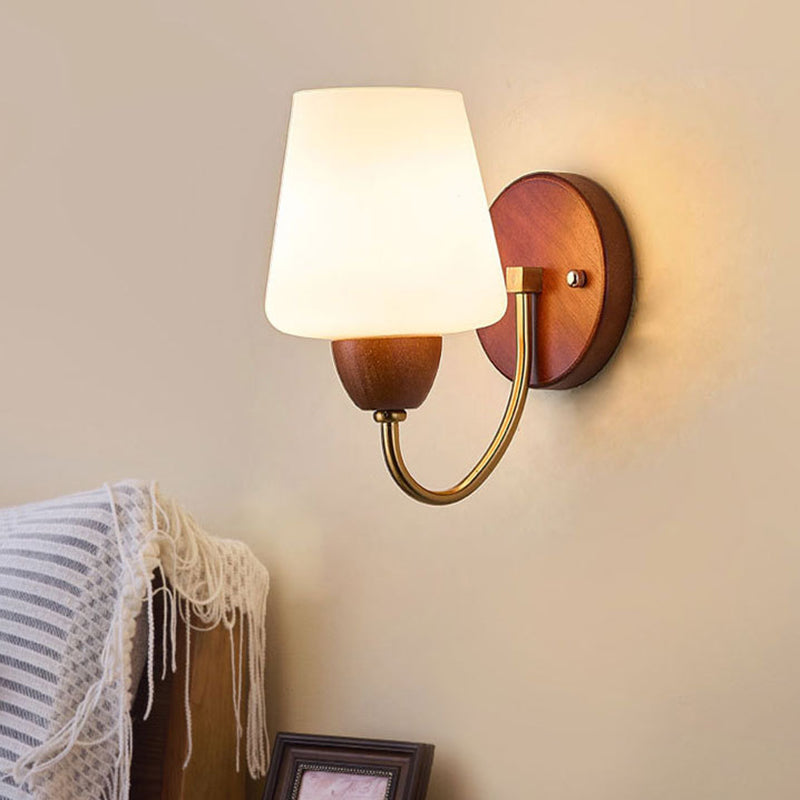 Traditional Vintage Vase Solid Wood Iron Glass 1-Light Wall Sconce Lamp For Bedroom