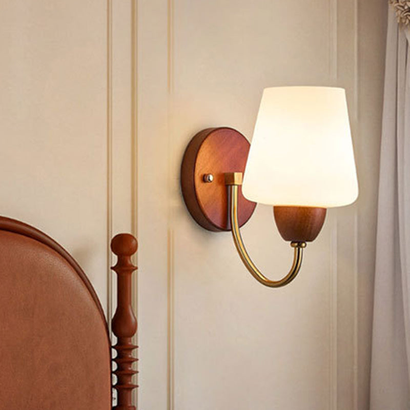 Traditional Vintage Vase Solid Wood Iron Glass 1-Light Wall Sconce Lamp For Bedroom