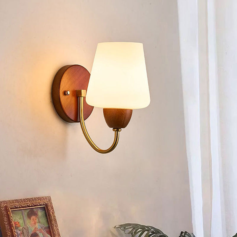 Traditional Vintage Vase Solid Wood Iron Glass 1-Light Wall Sconce Lamp For Bedroom