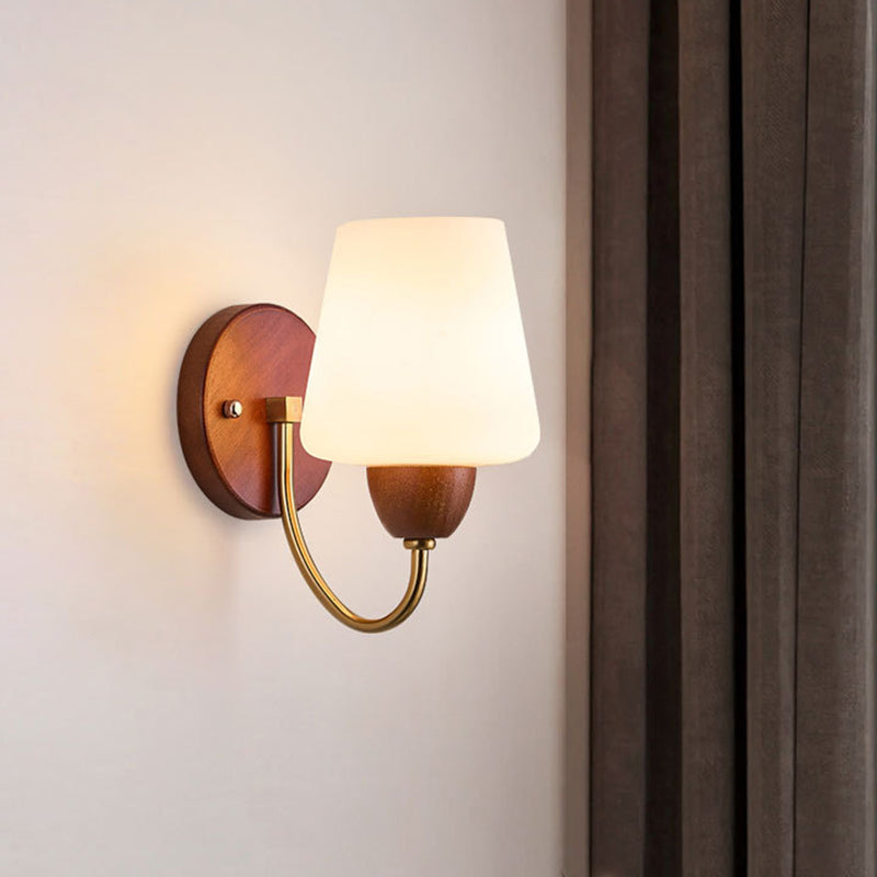 Traditional Vintage Vase Solid Wood Iron Glass 1-Light Wall Sconce Lamp For Bedroom