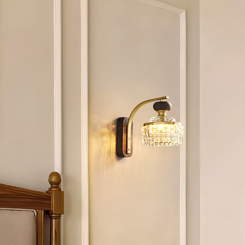 مصباح حائط LED دائري فاخر تقليدي مصنوع من المعدن الأكريليكي المصنوع من الخشب الصلب لغرفة النوم