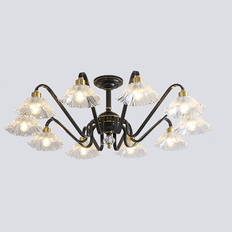 Contemporary Luxury Flower Brass Crystal Glass 3/5/6/8/10/15-Light Chandelier For Living Room
