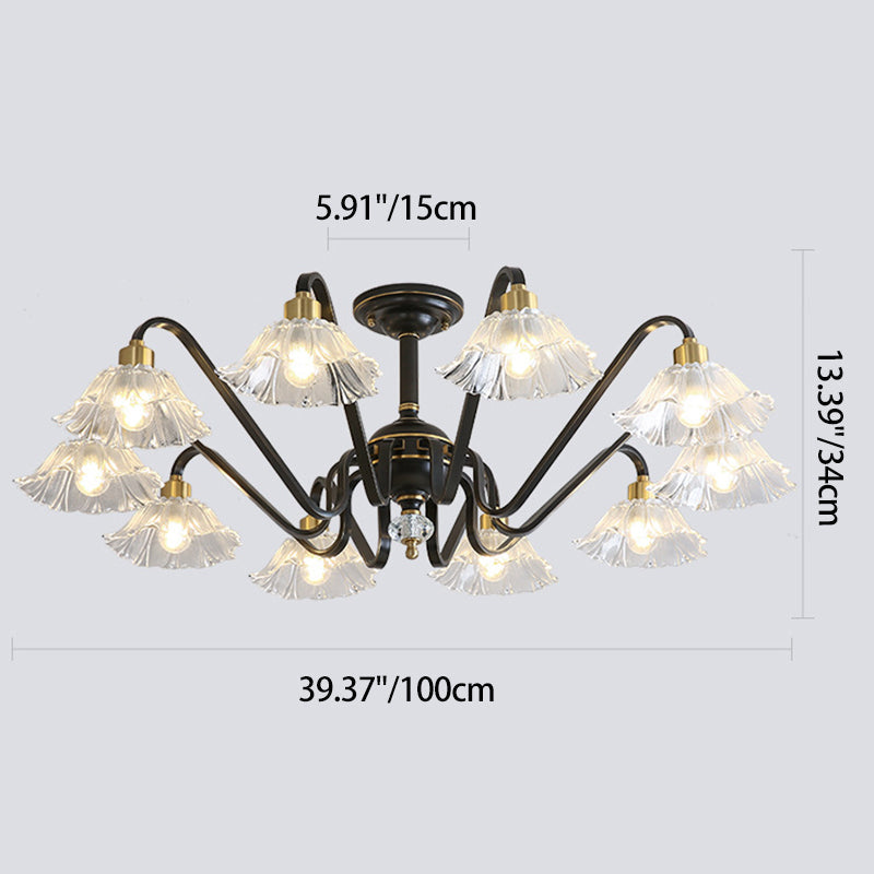 Contemporary Luxury Flower Brass Crystal Glass 3/5/6/8/10/15-Light Chandelier For Living Room
