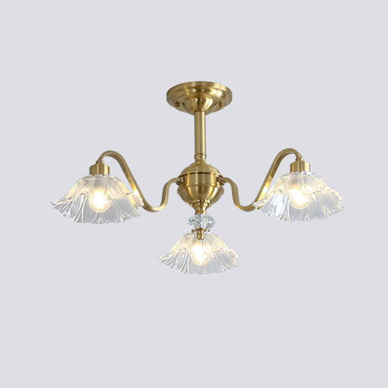 Contemporary Luxury Flower Brass Crystal Glass 3/5/6/8/10/15-Light Chandelier For Living Room