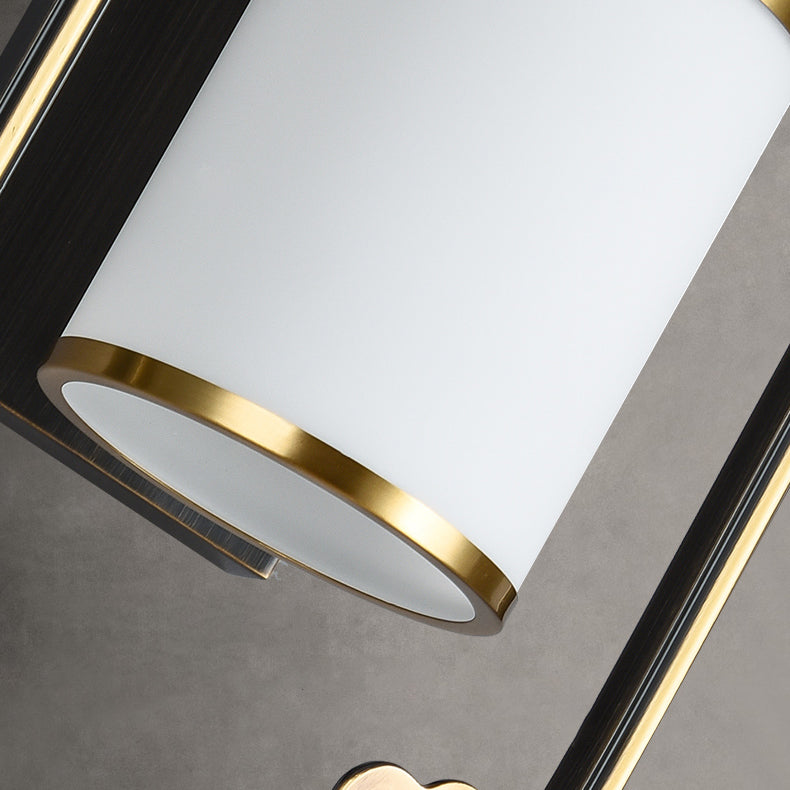 مصباح حائط أسطواني صيني تقليدي مصنوع من النحاس والزجاج مزود بإضاءة واحدة للممر