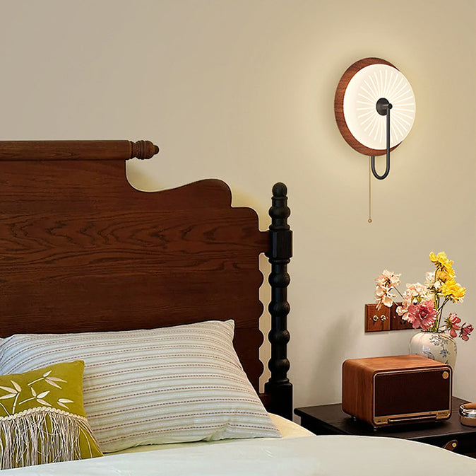 Traditional Vintage Round Iron PE LED Zipper Wall Sconce Lamp For Bedroom