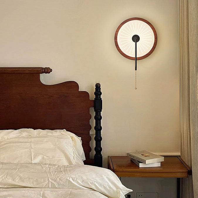 Traditional Vintage Round Iron PE LED Zipper Wall Sconce Lamp For Bedroom