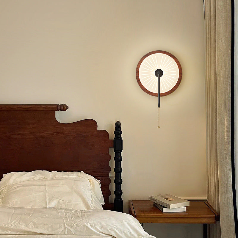 Traditional Vintage Round Iron PE LED Zipper Wall Sconce Lamp For Bedroom