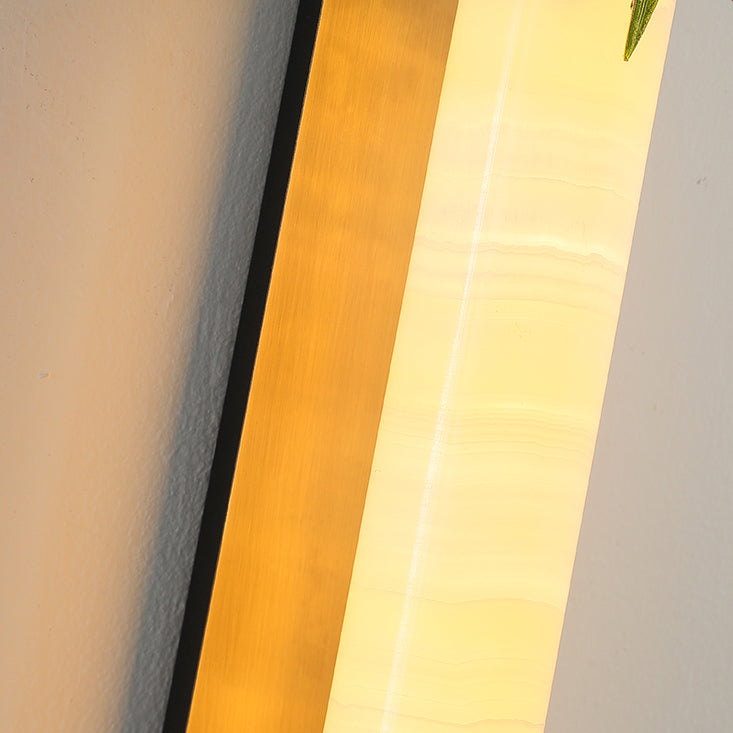 Traditional Chinese Cylindrical Brass Jade LED Wall Sconce Lamp For Entryway