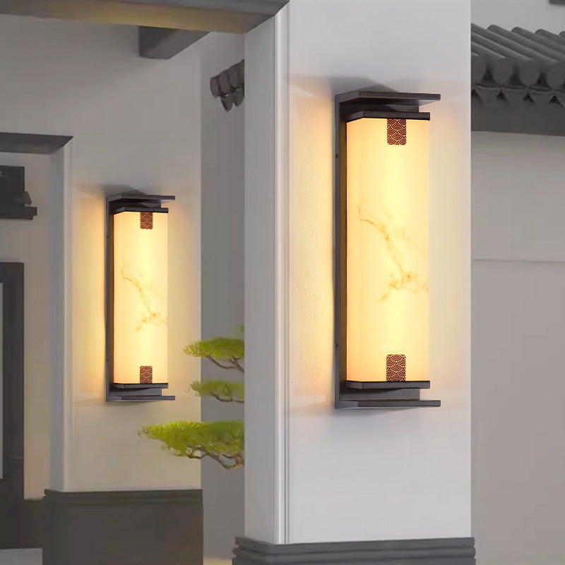 Traditional Chinese Waterproof Solar Rectangular Aluminum Glass LED Outdoor Wall Sconce Lamp For Garden