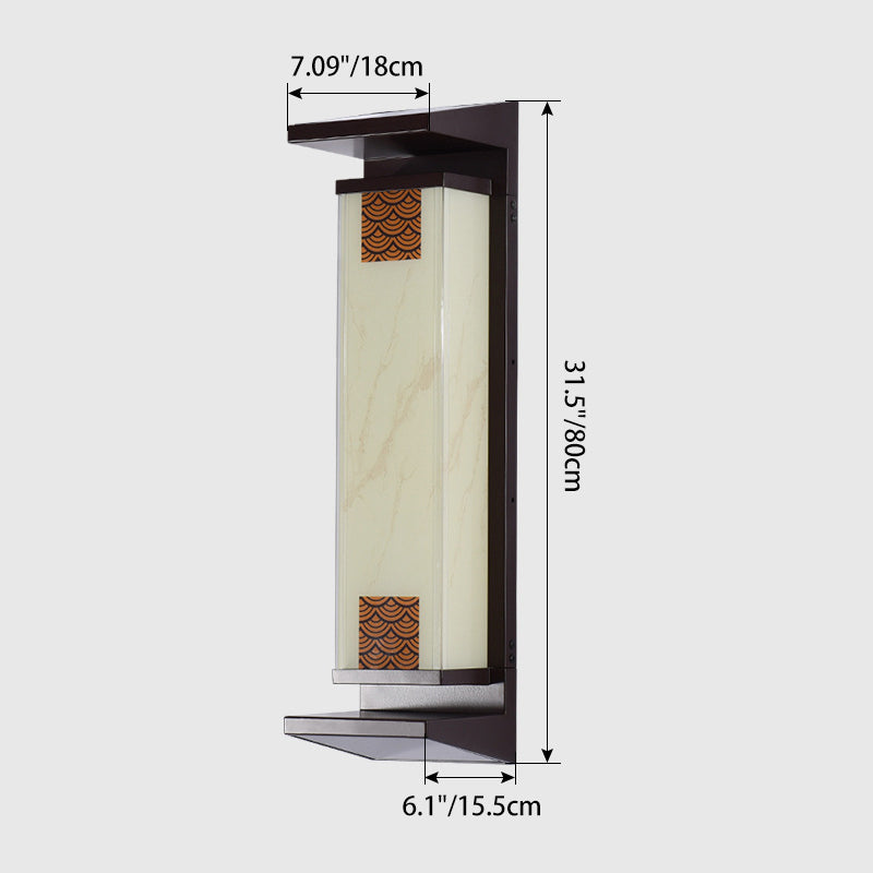 Traditional Chinese Waterproof Solar Rectangular Aluminum Glass LED Outdoor Wall Sconce Lamp For Garden
