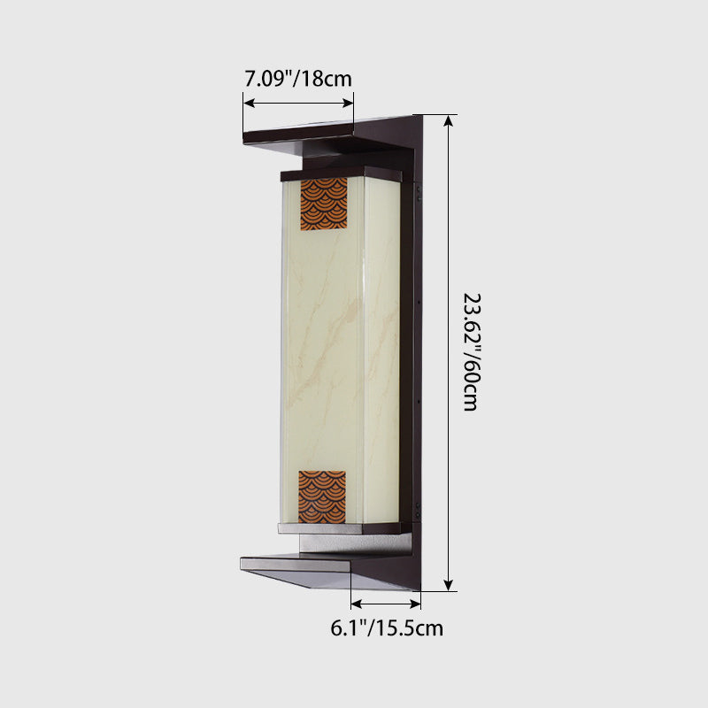 Traditional Chinese Waterproof Solar Rectangular Aluminum Glass LED Outdoor Wall Sconce Lamp For Garden