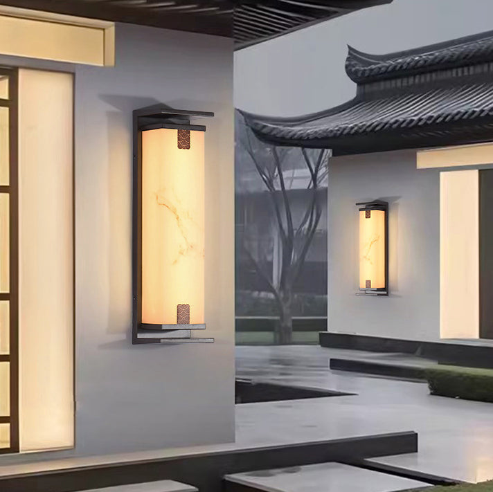 Traditional Chinese Waterproof Solar Rectangular Aluminum Glass LED Outdoor Wall Sconce Lamp For Garden