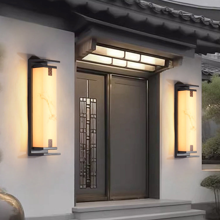 Traditional Chinese Waterproof Solar Rectangular Aluminum Glass LED Outdoor Wall Sconce Lamp For Garden