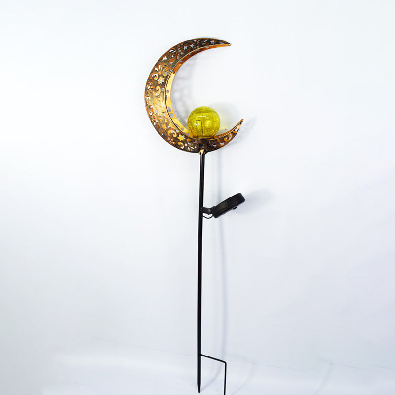 Modern Art Deco Waterproof Solar Iron Glass Moon LED Outdoor Light For Garden