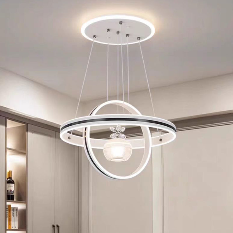Modern Luxury ABS Iron Aluminum Acrylic Silica Round LED Chandelier For Dining Room