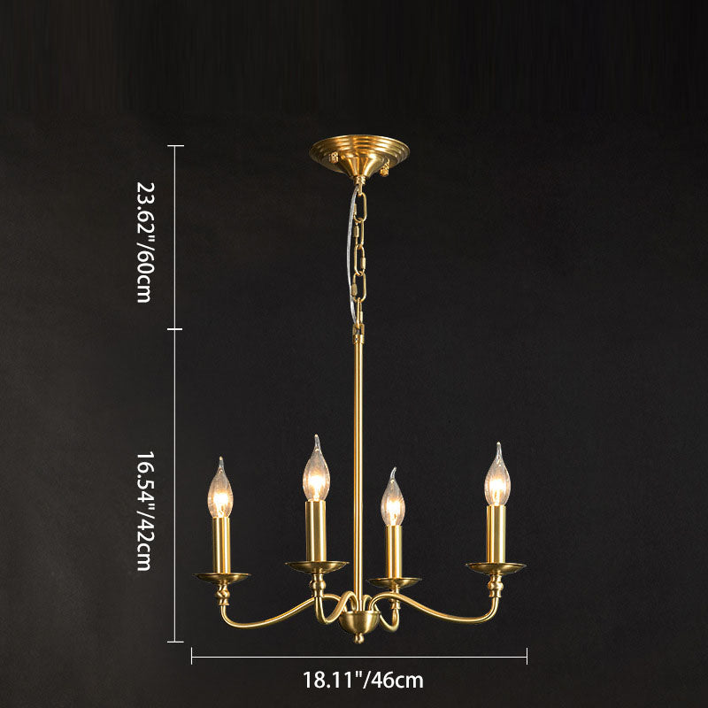 Contemporary Retro Copper Glass Candle 4/6/8 Light Chandelier For Living Room