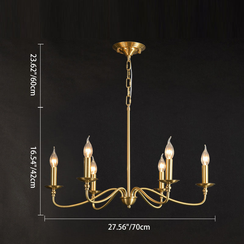 Contemporary Retro Copper Glass Candle 4/6/8 Light Chandelier For Living Room