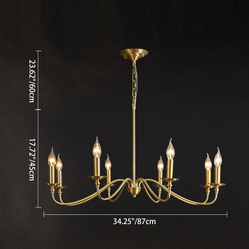 Contemporary Retro Copper Glass Candle 4/6/8 Light Chandelier For Living Room