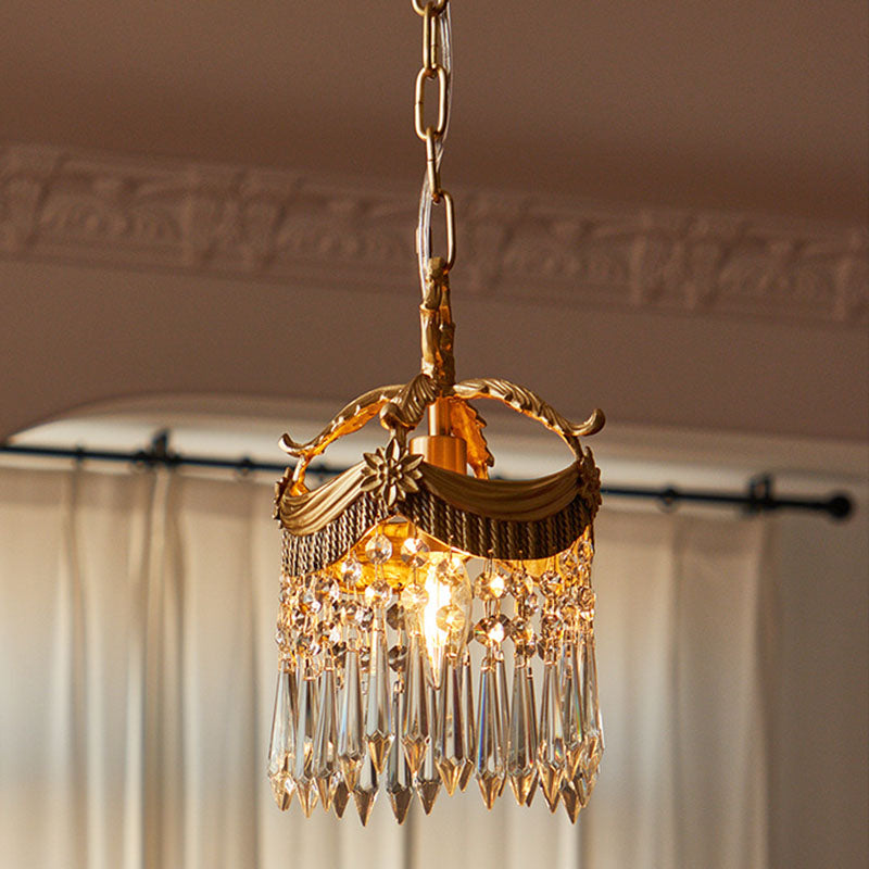 Traditional Vintage Copper Crystal Crown 1-Light Pendant Light For Bedroom