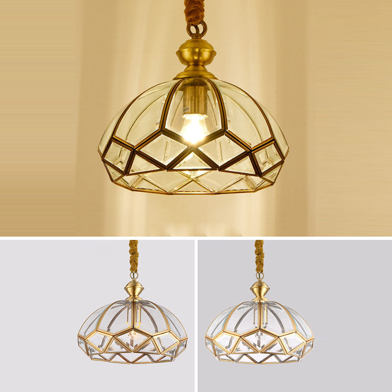 Modern Luxury Copper Glass Round 1-Light Pendant Light For Hallway