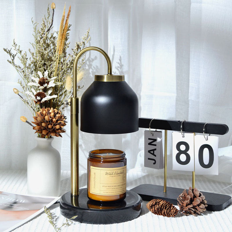 Contemporary Scandinavian Iron Marble Wood Round 1-Light Melting Wax Table Lamp For Living Room