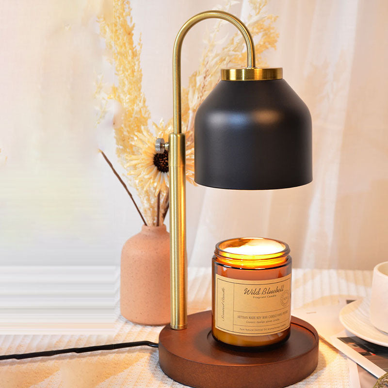 Contemporary Scandinavian Iron Marble Wood Round 1-Light Melting Wax Table Lamp For Living Room