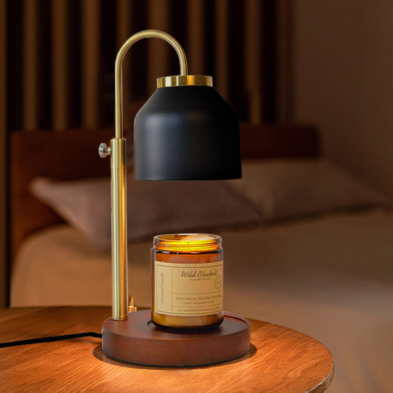 Contemporary Scandinavian Iron Marble Wood Round 1-Light Melting Wax Table Lamp For Living Room