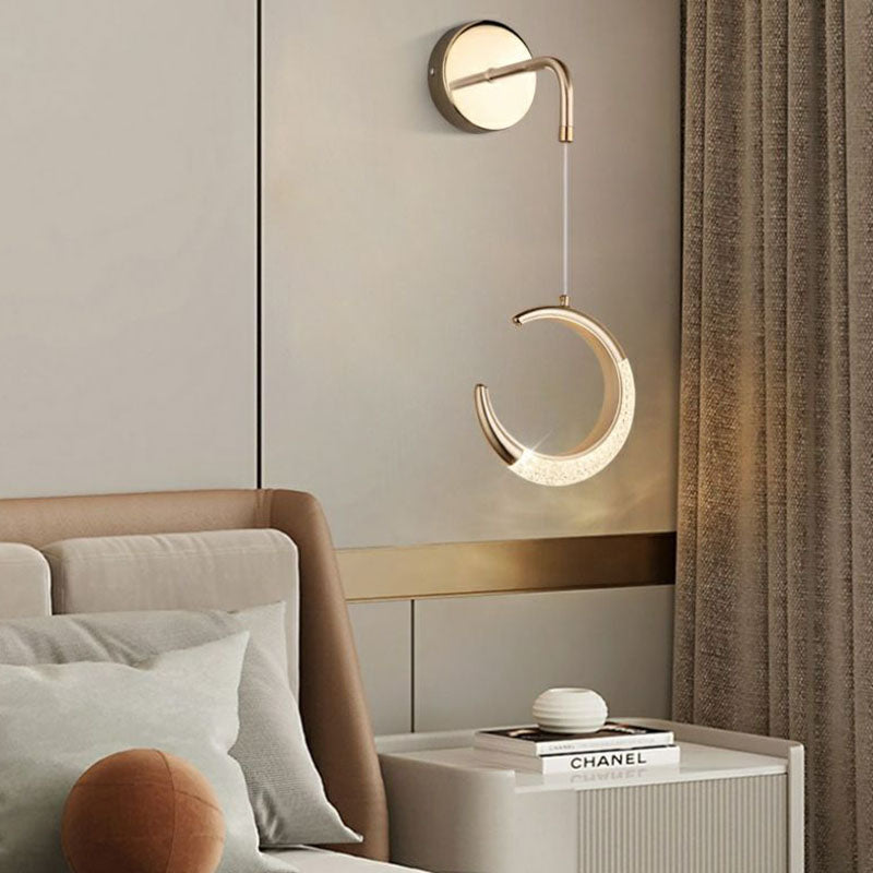 مصباح حائط LED على شكل قمر مصنوع من معدن PVC أكريليك بتصميم عصري بسيط لغرفة النوم