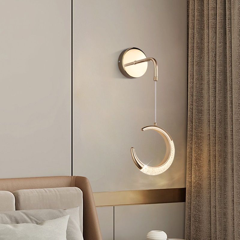 مصباح حائط LED على شكل قمر مصنوع من معدن PVC أكريليك بتصميم عصري بسيط لغرفة النوم