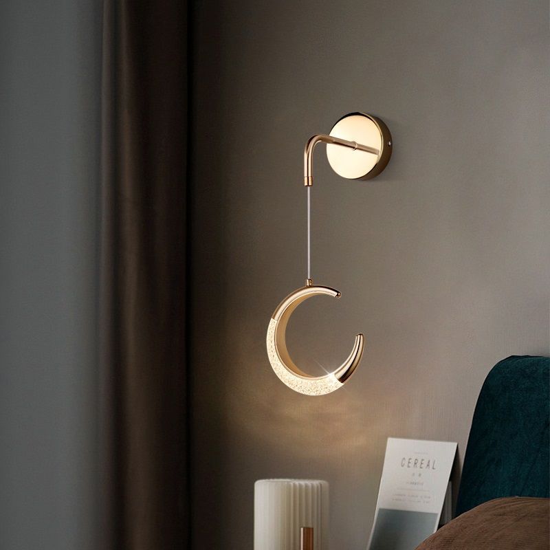 مصباح حائط LED على شكل قمر مصنوع من معدن PVC أكريليك بتصميم عصري بسيط لغرفة النوم