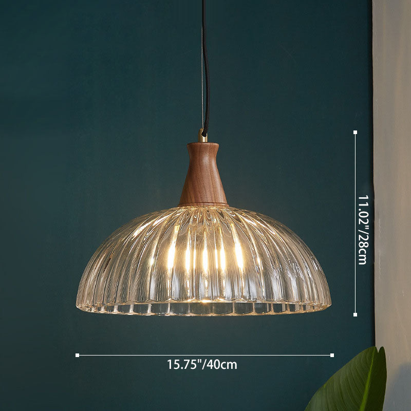 Contemporary Scandinavian Copper Glass Walnut Bowl 1-Light Pendant Light For Dining Room