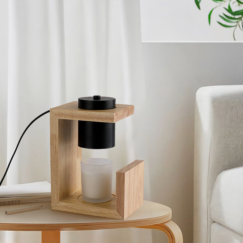 Traditional Japanese Iron Wood Linear 2-Light Melting Wax Table Lamp For Bedroom