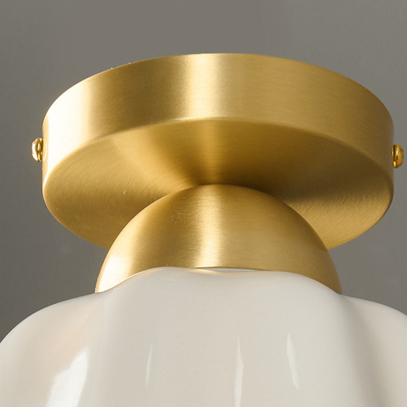 Contemporary Scandinavian Iron Ceramic Flower 1-Light Semi-Flush Mount Ceiling Light For Hallway