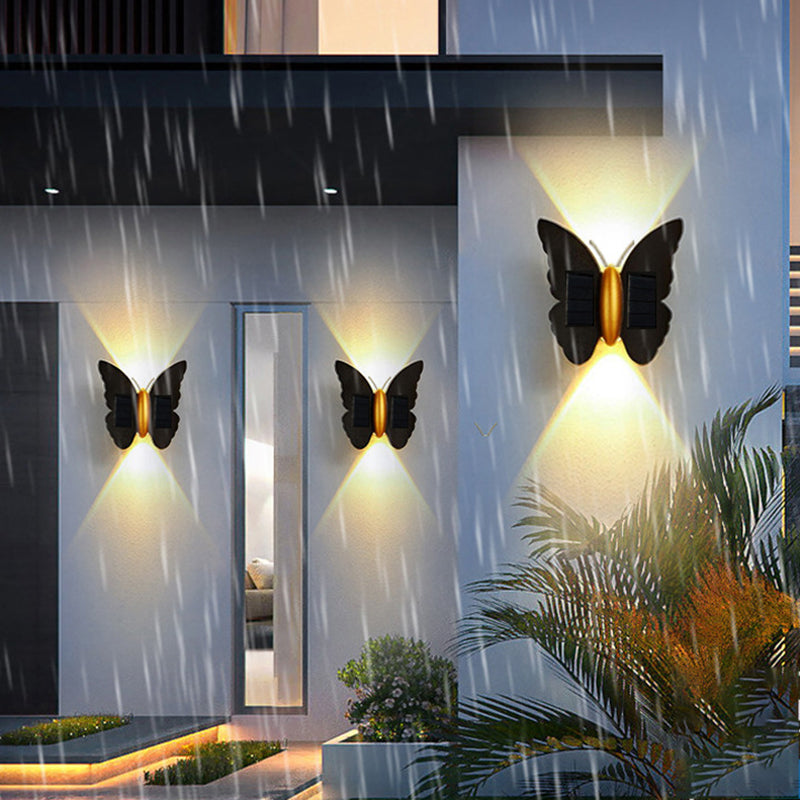 Modern Art Deco Waterproof Solar ABS Plastic Butterfly LED Wall Sconce Lamp For Outdoor Patio