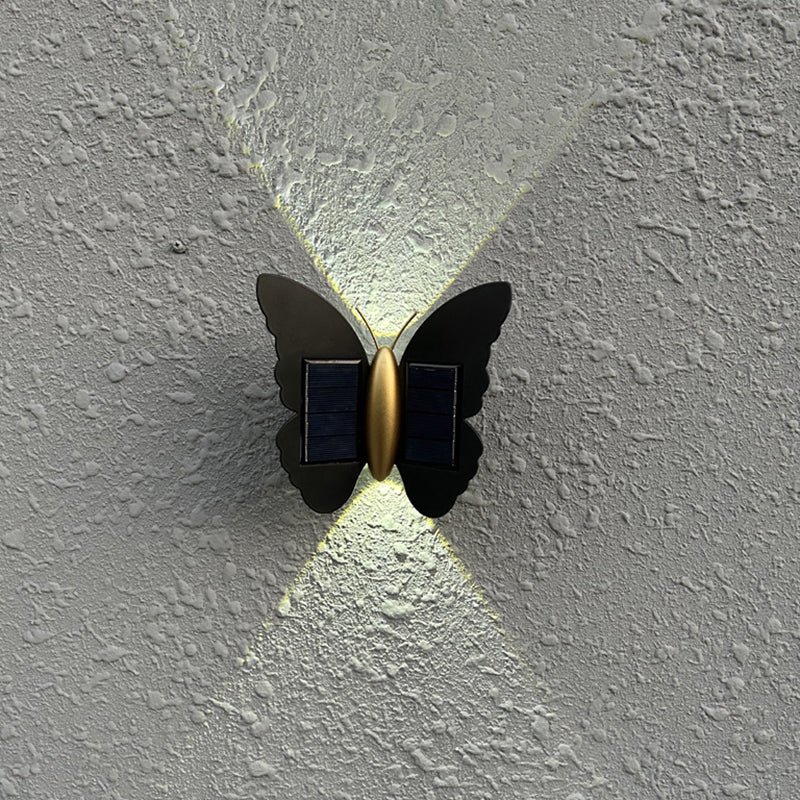 Modern Art Deco Waterproof Solar ABS Plastic Butterfly LED Wall Sconce Lamp For Outdoor Patio