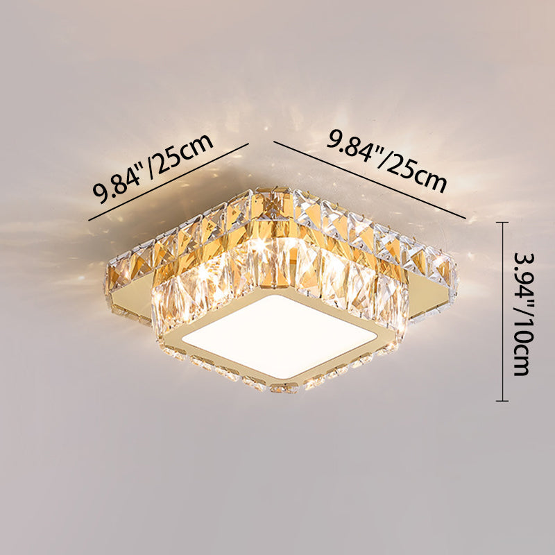 Modern Luxury Stainless Steel Crystal Round LED Semi-Flush Mount Ceiling Light For Hallway