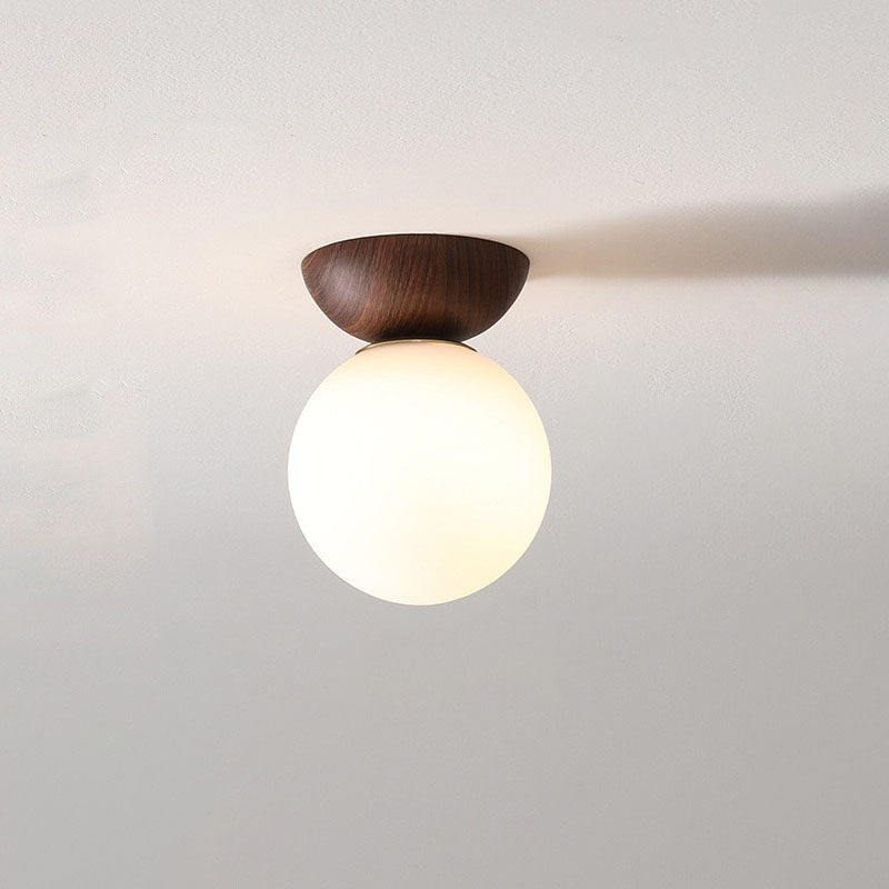 Traditional Japanese Iron Glass Round 1-Light Semi-Flush Mount Ceiling Light For Hallway