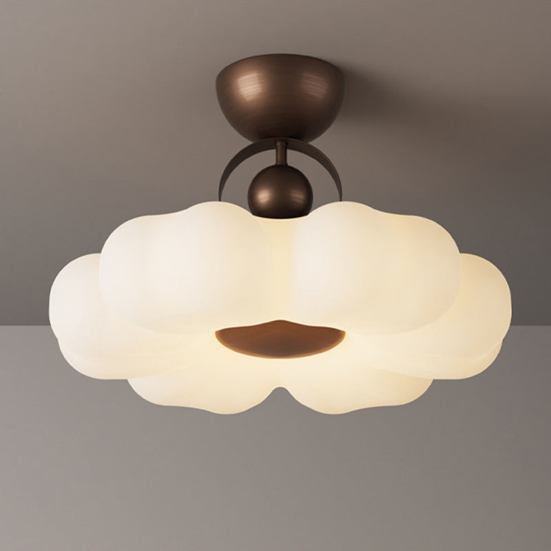 Traditional French Iron PE Flower LED Semi-Flush Mount Ceiling Light For Bedroom