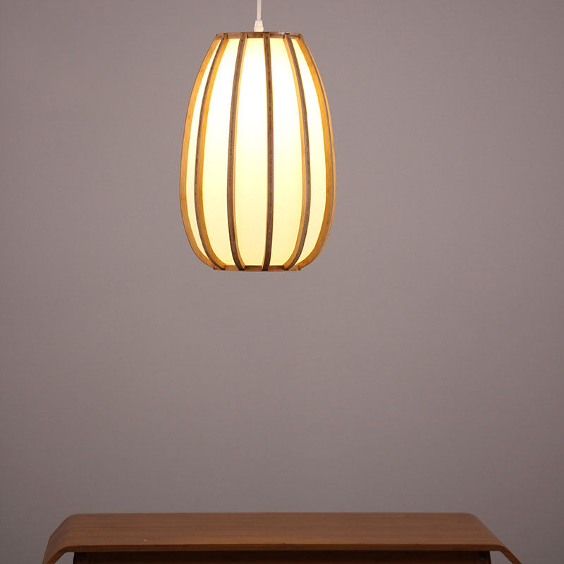 Traditional Japanese Bamboo Imitation Vellum Lantern 1-Light Pendant Light For Dining Room