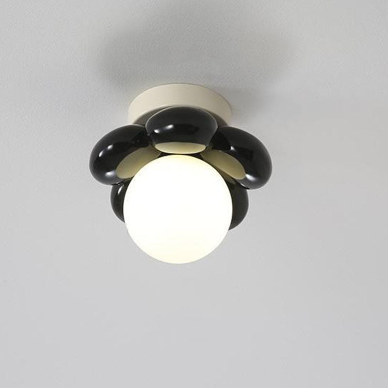 Contemporary Scandinavian Resin Iron Flower 1-Light Semi-Flush Mount Ceiling Light For Living Room