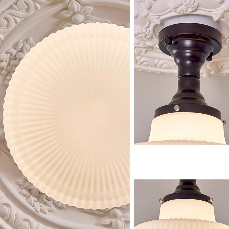 Traditional French Iron Glass Round 1-Light Semi-Flush Mount Ceiling Light For Living Room