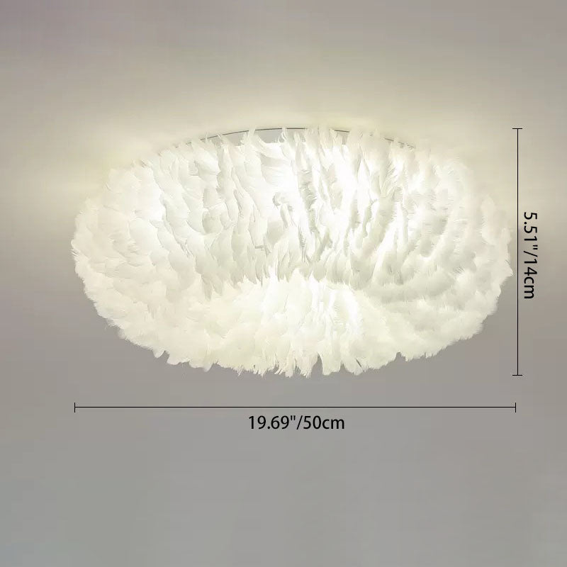 Modern Art Deco Feather Iron Wreath Round 3/6/8 Light Flush Mount Ceiling Light For Bedroom