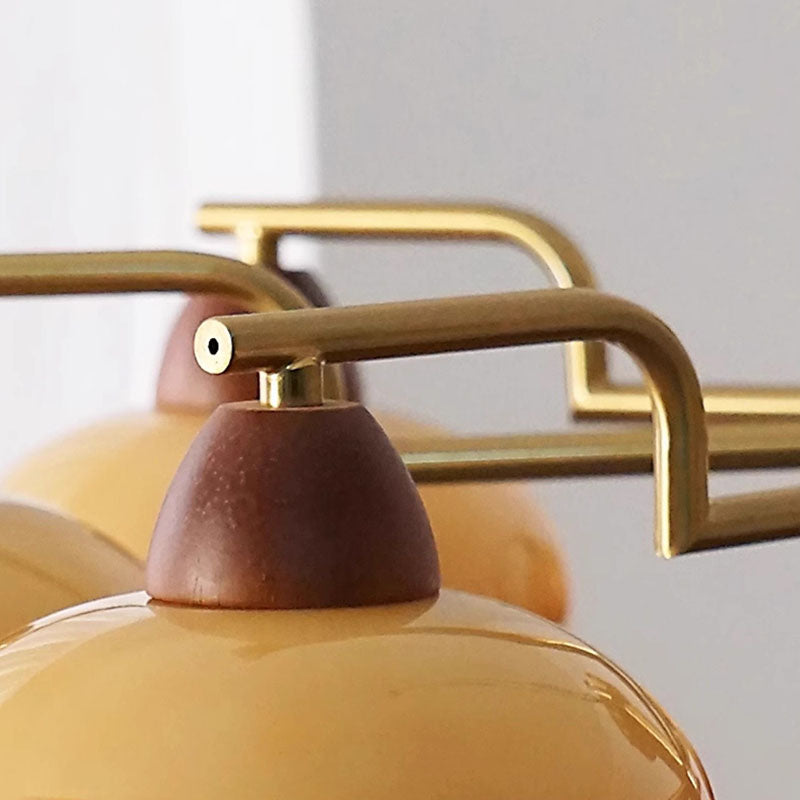 Traditional Vintage Iron Glass Wood Persimmon Round 3/6/8 Light Semi-Flush Mount Ceiling Light For Living Room